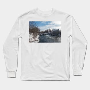 Mill on a river in winter Long Sleeve T-Shirt